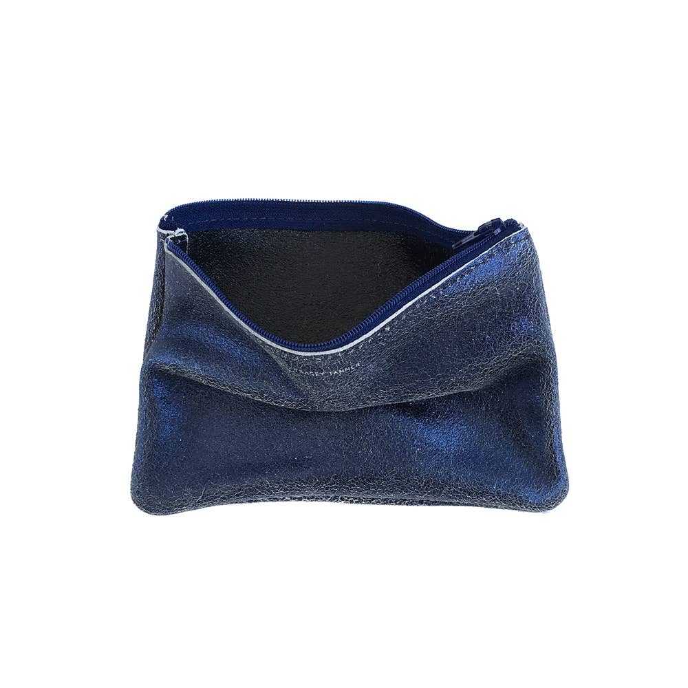 TRACEY TANNER | Medium Zip Pouch -  Metallic Distress Navy Black