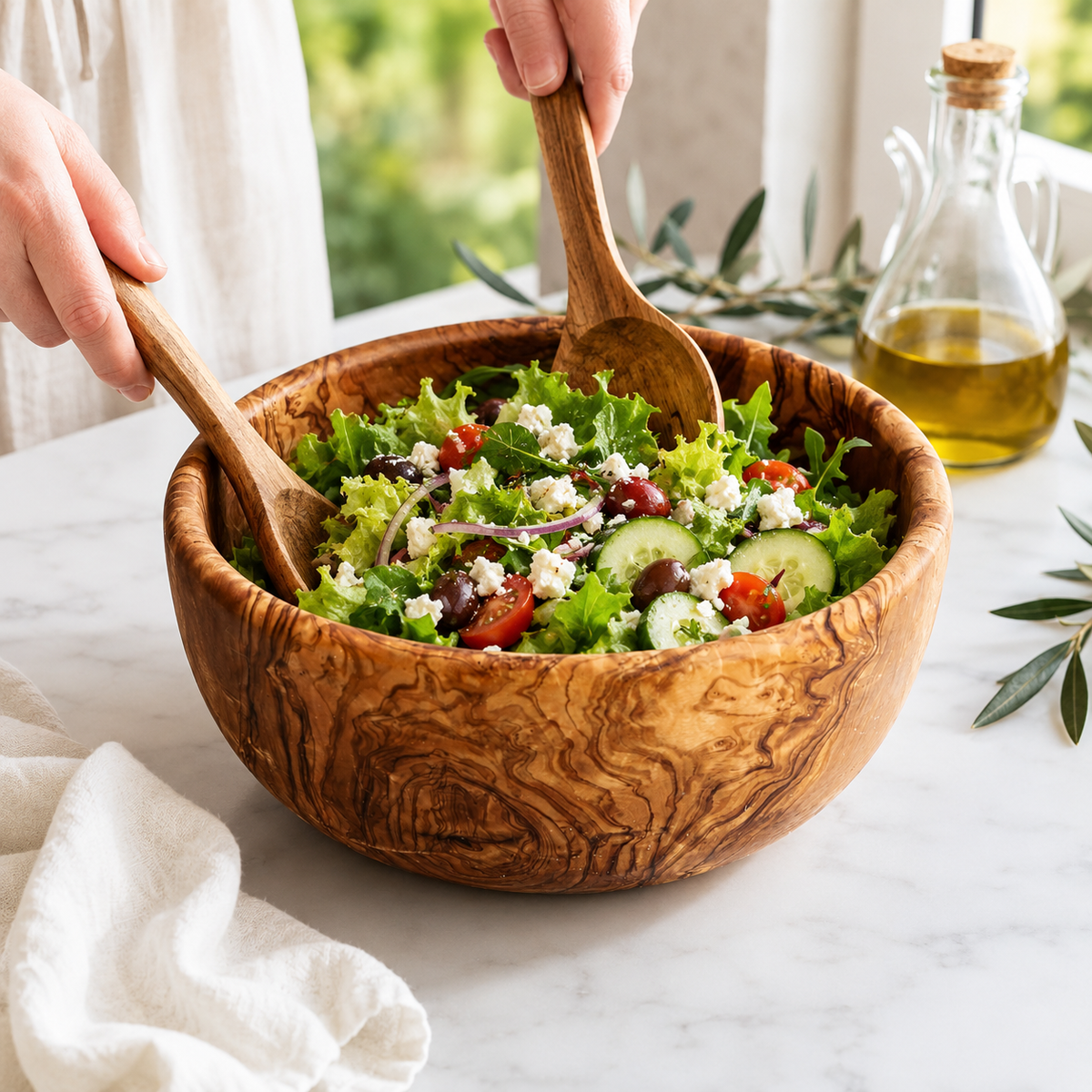 Olive Wood Family Salad Bowl: 8"