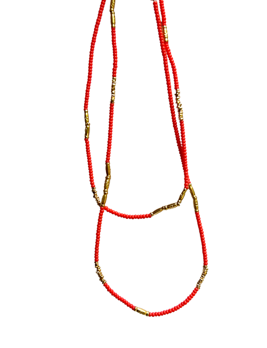 DEBBIE FISHER | Seed Beads with Mixed Gold Vermeil Beads Necklace-Coral