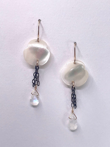 White Clouds with Moonstone Tears Earrings