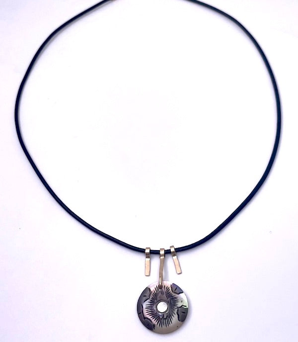 Antique Iridescent Button & Leather Cord Necklace