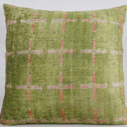 Green/Pink- Ikat Silk/Velvet Pillowcase | 20" x 20"