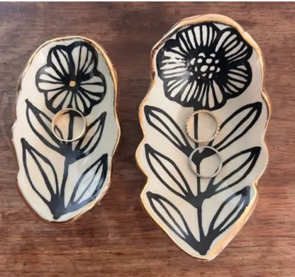 HSIEH CLAY | 7" Handmade Floral Shaped 22K Ceramic Catchall Jewelry Dish