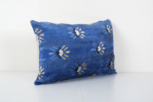 Blue Silk Ikat Velvet Pillow | 16" x 24"
