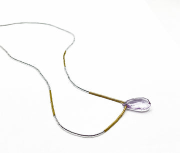 Clear seed with gold vermeil, and pink amethyst drop necklace