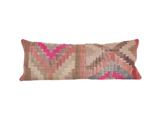 Long Striped Turkish Bedding Kilim Pillow, Turkish Rug | 14" x 36"
