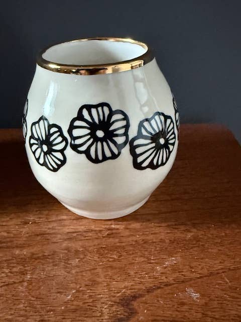 HSIEH CLAY | Tall Handmade Floral Ceramic Bud Vase w/ 22K Accents