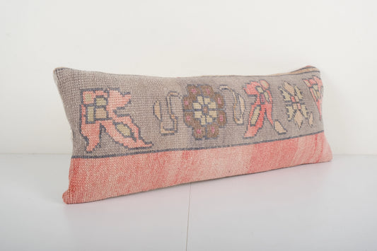 Bohemian Wool Faded Color Rug Pillow, Turkish Taupe | 12" x 28"