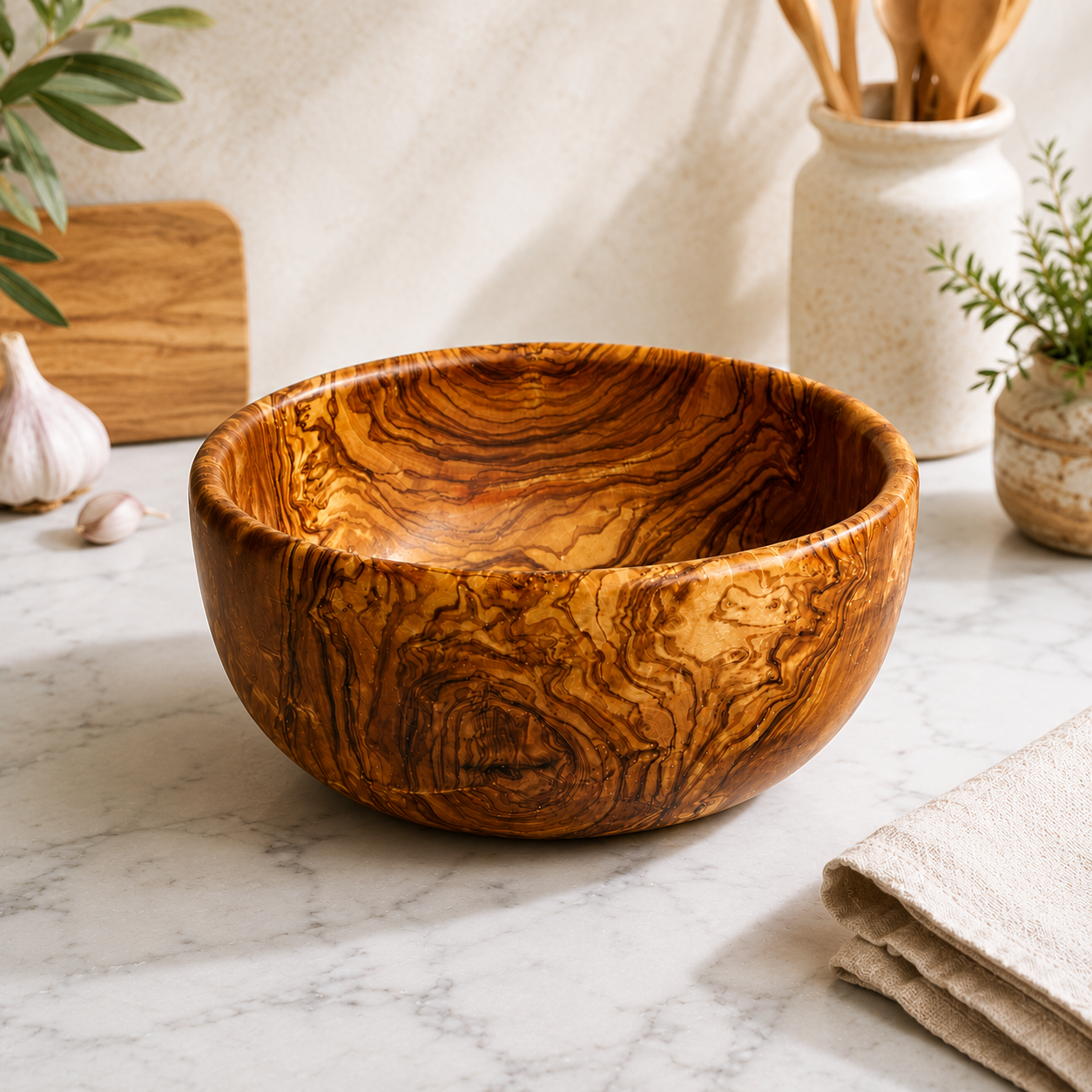 Olive Wood Family Salad Bowl: 8"