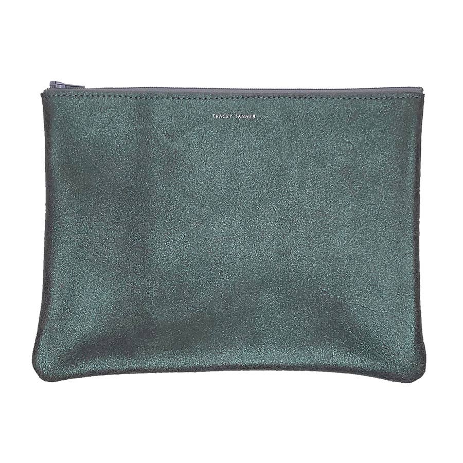 TRACEY TANNER | Large Zip Pouch -  Metallic Distress Navy/Black