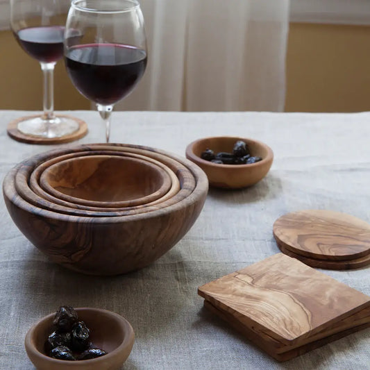 Olive Wood Square Coasters, Set of 4