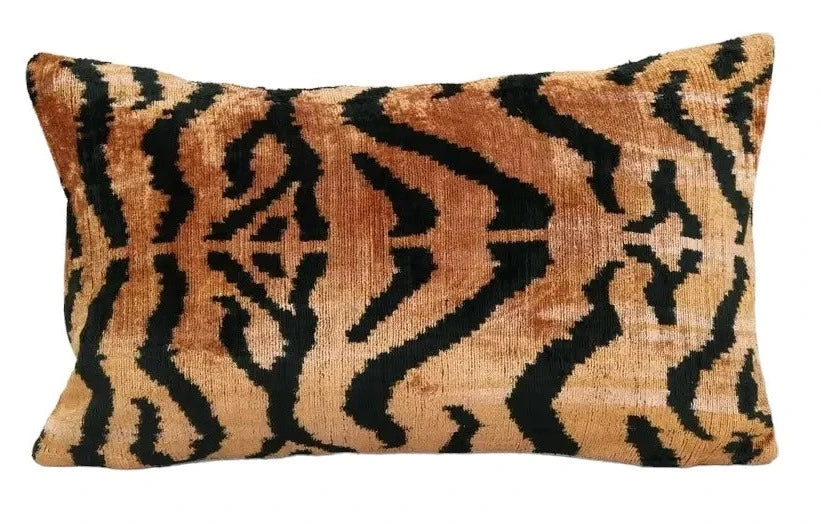 Handmade Tiger Ikat Velvet Pillow, Uzbek Silk Handloom