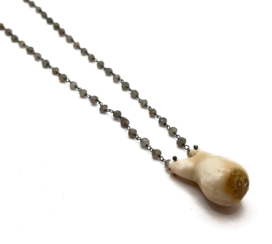Carved Antler Necklace Form with Labradorite