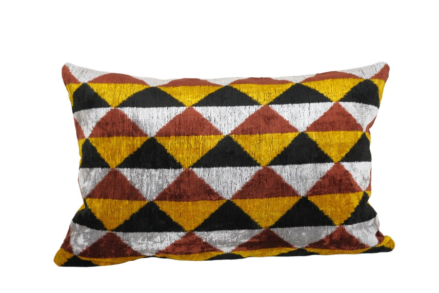 Colorful Ikat Velvet Lumbar Silk Cushion | 16