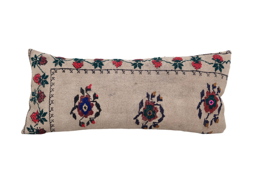 Vintage Aubusson Copper Floral Turkish Kilim Cushion | 12