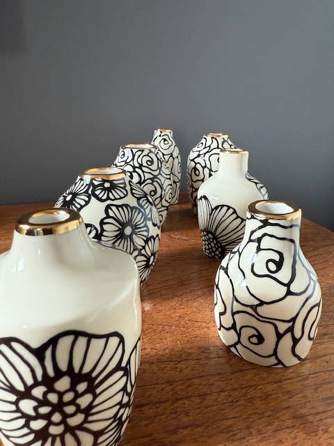 HSIEH CLAY | Tall Handmade Floral Ceramic Bud Vase w/ 22K Accents