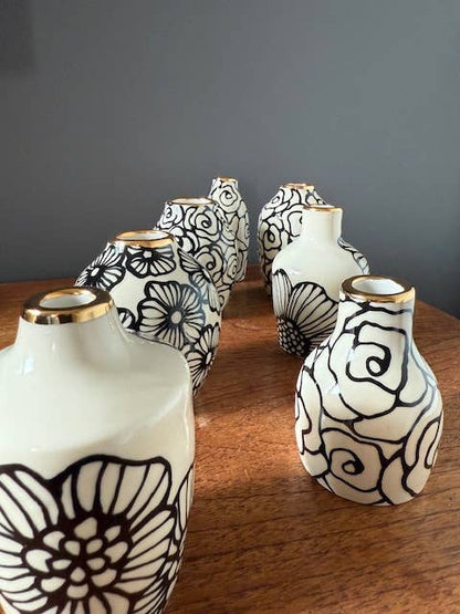 HSIEH CLAY | Tall Handmade Floral Ceramic Bud Vase w/ 22K Accents
