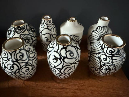 HSIEH CLAY | Tall Handmade Floral Ceramic Bud Vase w/ 22K Accents