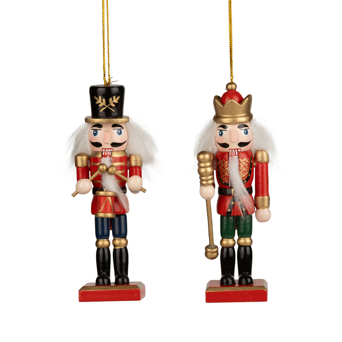 A08035:2 Asst'd wood nutcracker orns red/gold 5 in