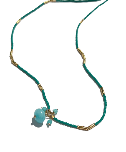 DEBBIE FISHER | Jade Glass Seed Beads, Gold Vermeil and Amazonite Bead Necklace