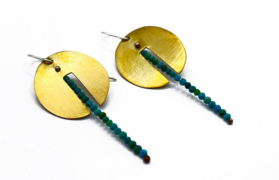 Brass Notched Earrings with Turquoise