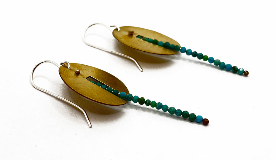 Brass Notched Earrings with Turquoise