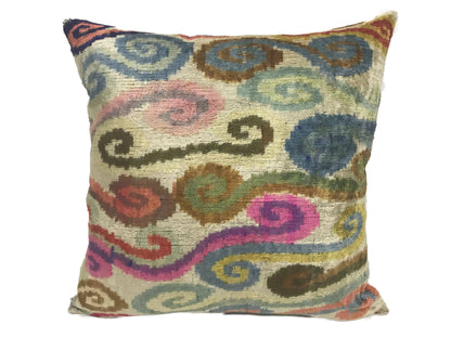 COLORFUL CLOUDS - IKAT SILK/VELVET PILLOWCASE | 20" x 20"