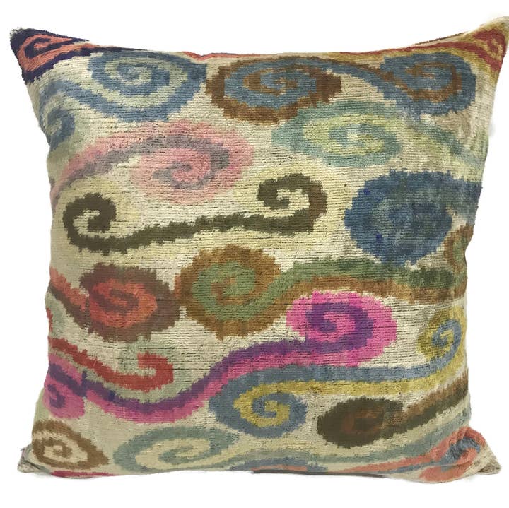 Colorful Clouds Ikat Silk/Velvet Pillowcase | 20" x 20"