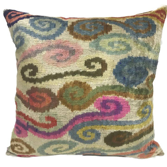 Colorful Clouds Ikat Silk/Velvet Pillowcase | 20" x 20"