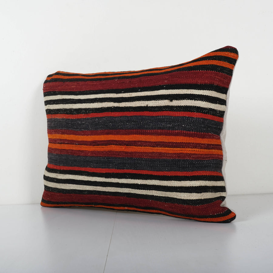 Handmade Organic Striped Lumbar Pillow, Kilim | 16
