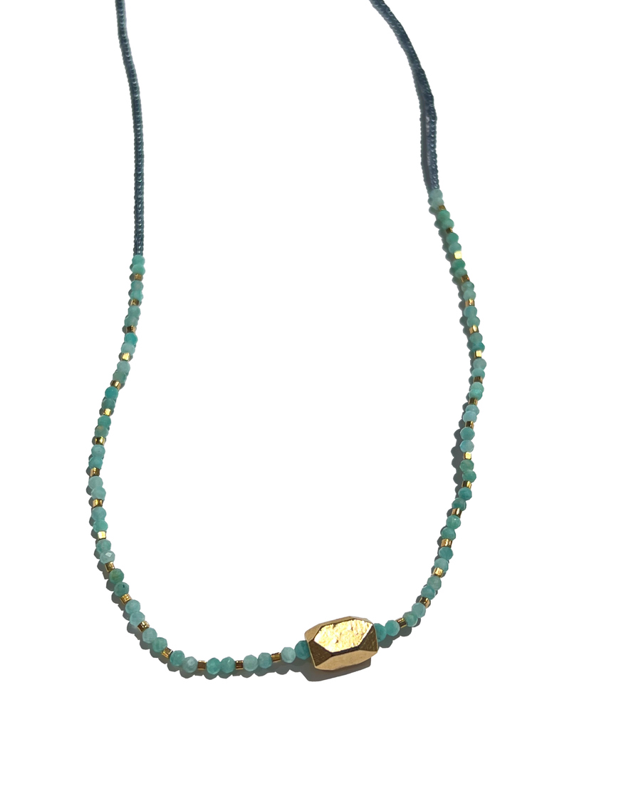 Debbie Fisher | Grey Seed, Gold Vermeil and Amazonite Beads w/ Gold Fill Clasp Necklace