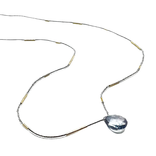 DEBBIE FISHER | Clear Seed Beads with Gold Fill Beads and Grey Topaz Drop Necklace