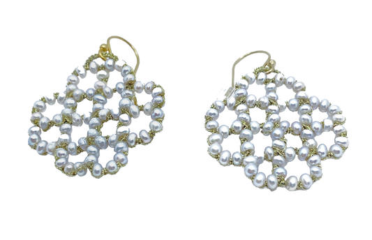 DANIELLE WELMOND |  Woven Gold Cord with Silver Pearls Earrings