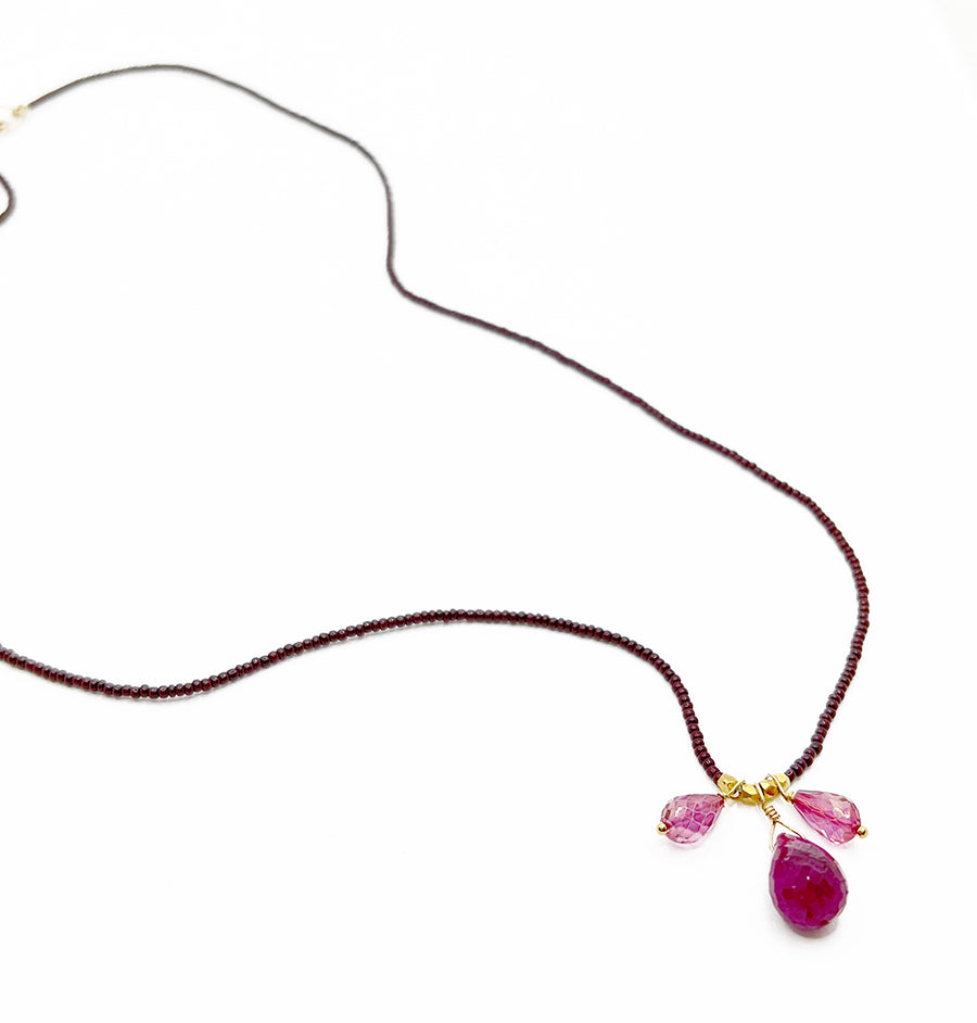 Debbie Fisher | Brown Seed, Pink Topaz, and Vermeil Bead Necklace