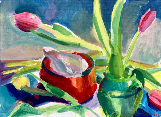 Early Tulips, Framed by Janet Pedersen