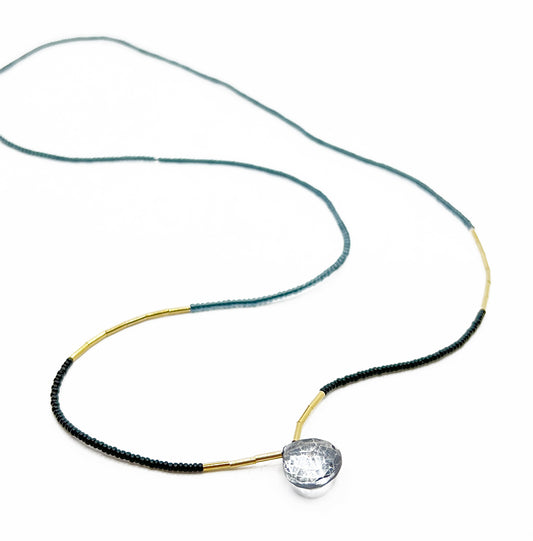 DEBBIE FISHER | Grey & Black Seed Beads with Quartz Drop Necklace
