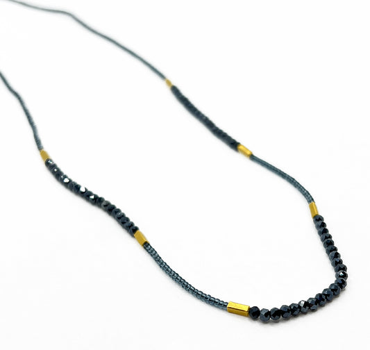 DEBBIE FISHER | Grey Seed, Gold Vermeil and Black Spinel Beads