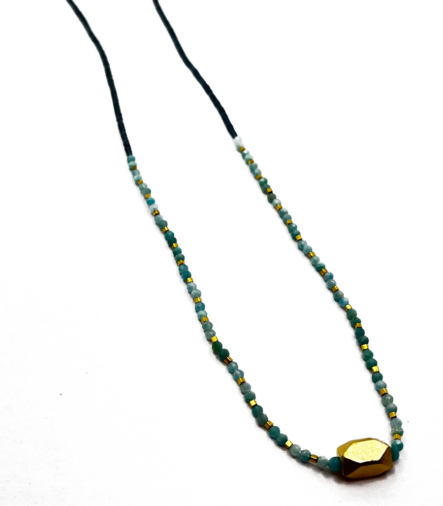 Debbie Fisher | Grey Seed With Amazonite & Gold Vermeil Bead with Gold fill Clasp Necklace