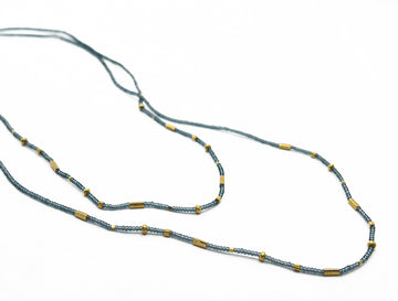 Debbie Fisher | Seed Bead & Gold Vermeil Double Necklace / Wrap: Grey