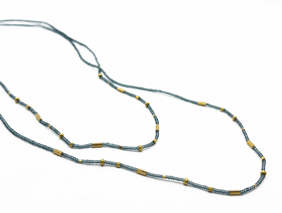 Debbie Fisher | Seed Bead & Gold Vermeil Double Necklace / Wrap: Grey