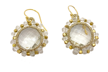 Danielle Welmond |  Caged Orbit Green Amethyst Earrings with Gold Cord and 14K Gold Vermeil Beads