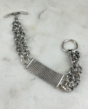 SONJA FRIES| Sterling Silver Mesh Chain Bracelet with Toggle Closure