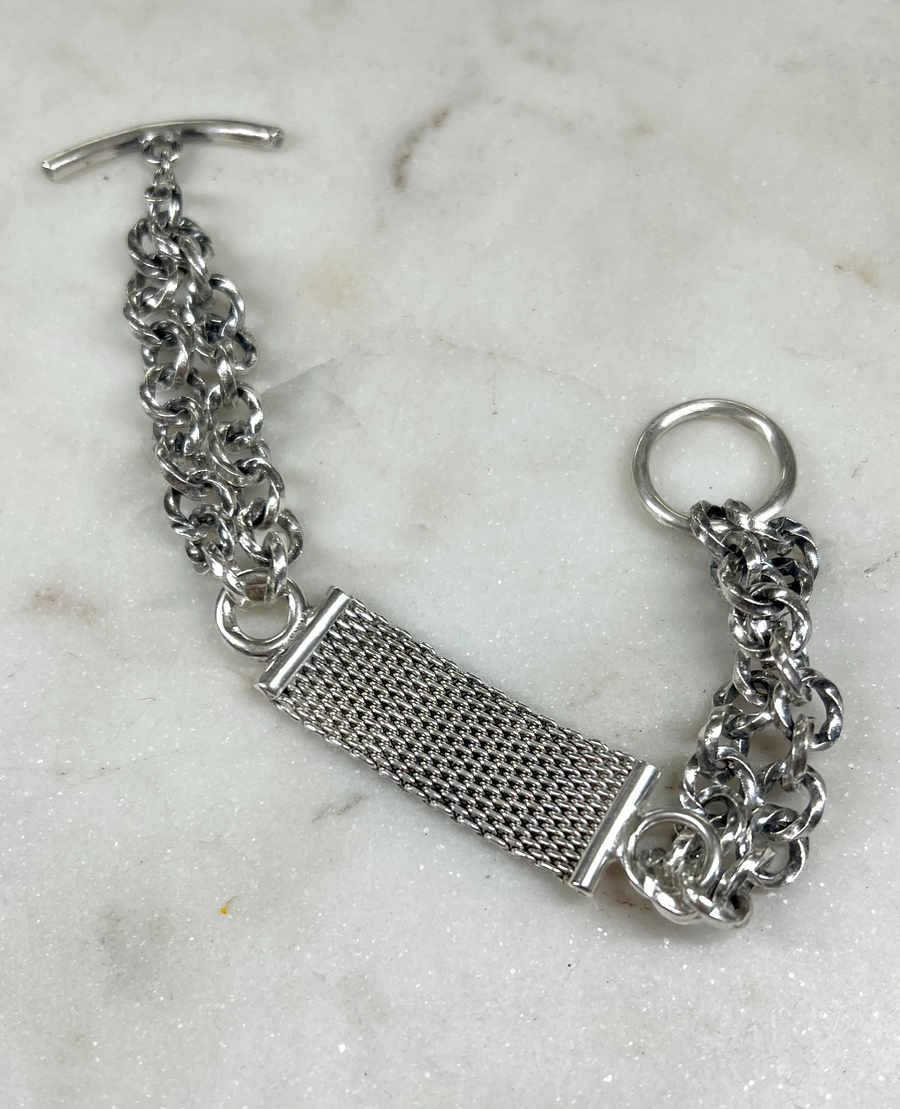 Sonja Fries | Chain Bracelet w/ Mesh in Sterling Silver Toggle Closure