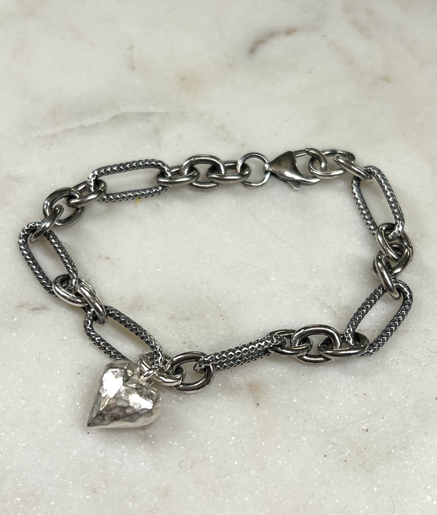 SONJA FRIES | Mixed Chain Heart Bracelet in Sterling Silver