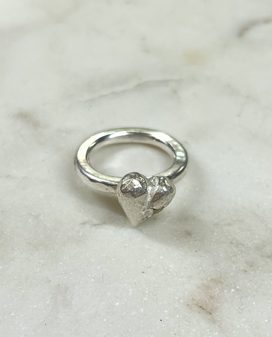 Sonja Fries |  Sterling Silver Heart Ring w/ Single Yellow Diamond