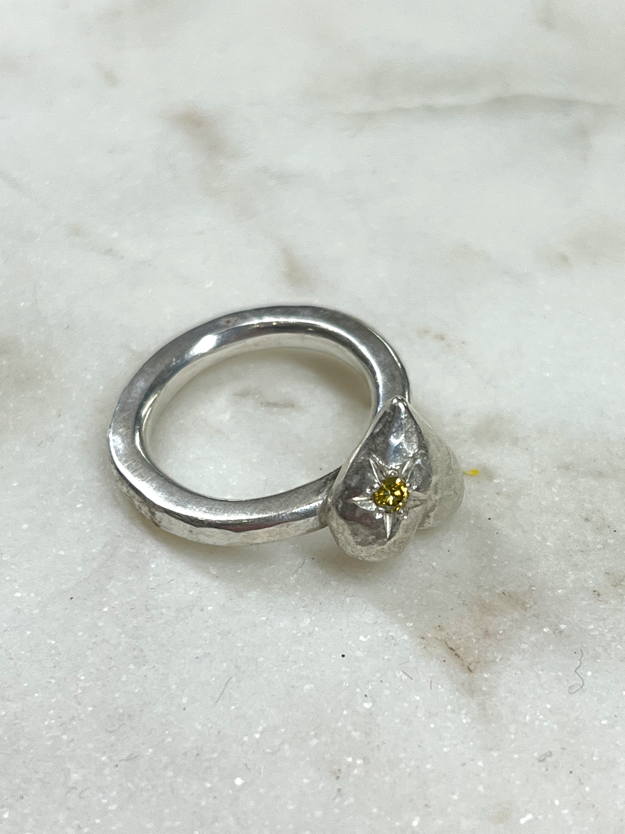 SONJA FRIES |  Sterling Silver Heart Ring with Single Yellow Diamond