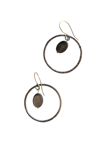 JADEWATER DESIGN | Hammered Hoops earrings with smoky oval discs