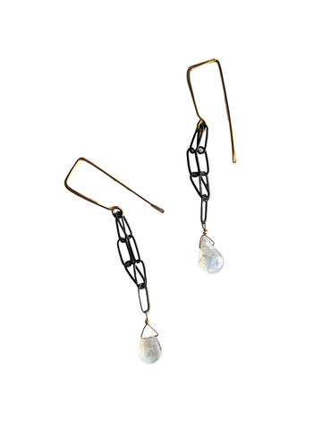 Jadewater | Moonstone teardrop earrings with oxidized silver