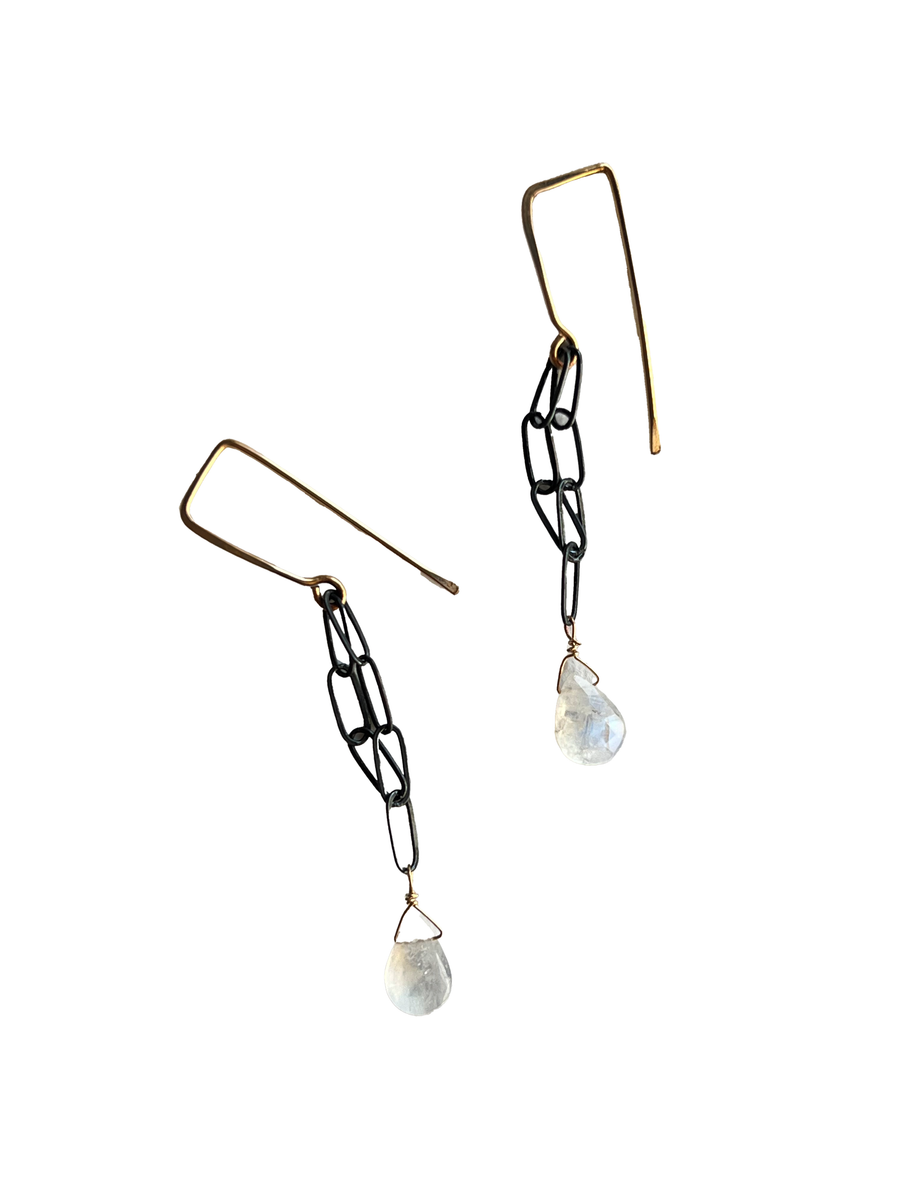 JADEWATER DESIGN | Moonstone teardrop earrings with oxidized silver