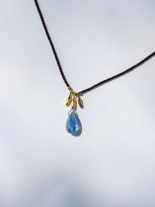 DEBBIE FISHER | Dark Brown Seed, Kyanite & Gold Vermeil Beads Necklace